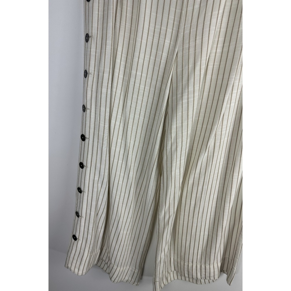 by Anthropologie Buttoned Wide Leg Pants Cream Stripe High Rise Ankle US Size 14 - Picture 5 of 13